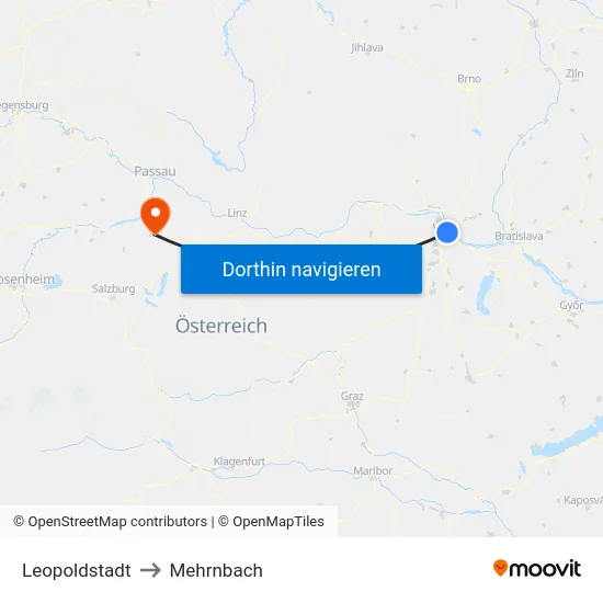 Leopoldstadt to Mehrnbach map