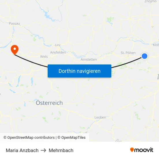 Maria Anzbach to Mehrnbach map