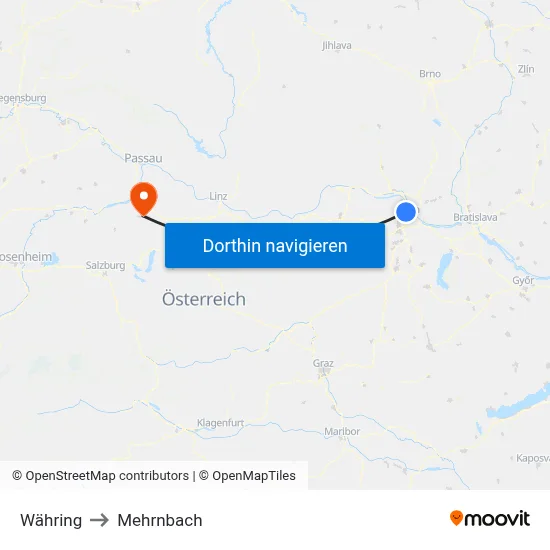 Währing to Mehrnbach map