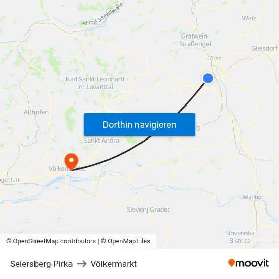 Seiersberg-Pirka to Völkermarkt map