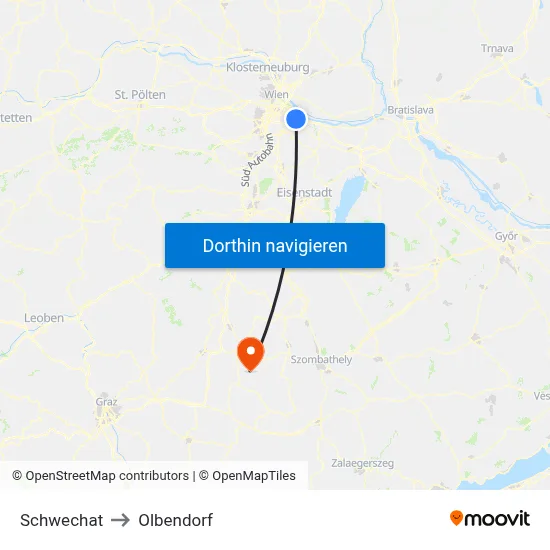Schwechat to Olbendorf map