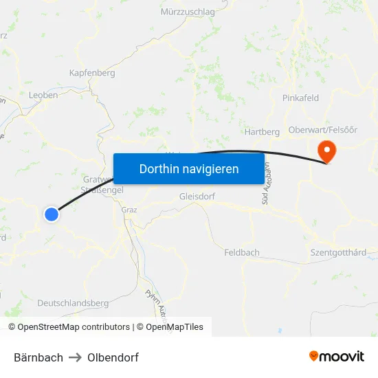 Bärnbach to Olbendorf map