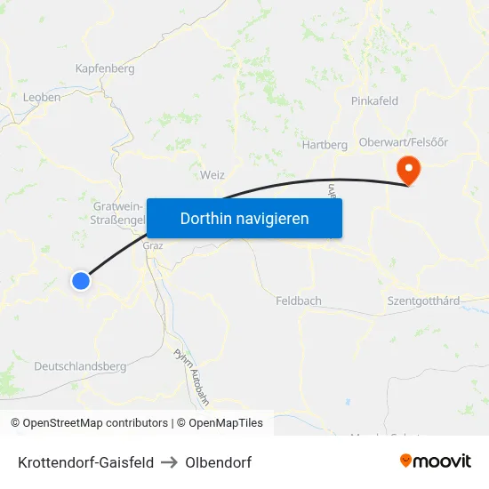 Krottendorf-Gaisfeld to Olbendorf map