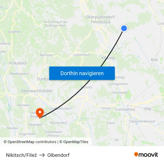 Nikitsch/Filež to Olbendorf map