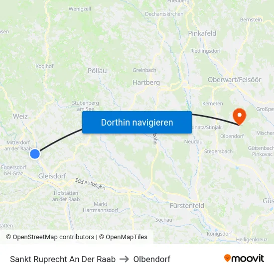 Sankt Ruprecht An Der Raab to Olbendorf map