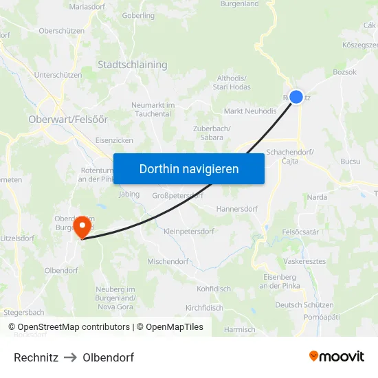 Rechnitz to Olbendorf map