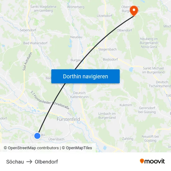 Söchau to Olbendorf map