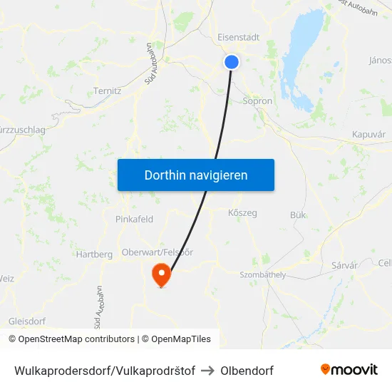Wulkaprodersdorf/Vulkaprodrštof to Olbendorf map