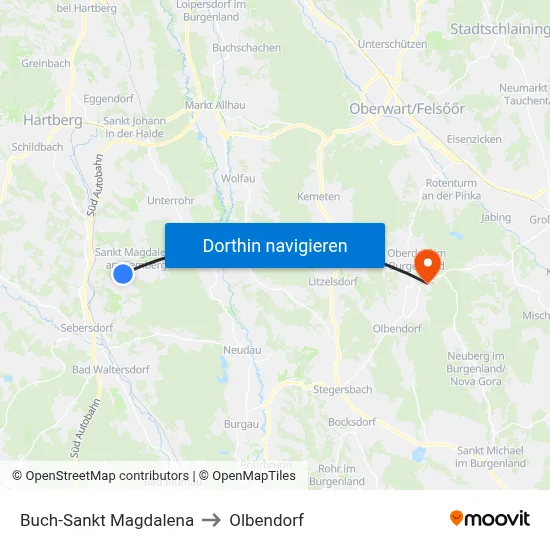 Buch-Sankt Magdalena to Olbendorf map