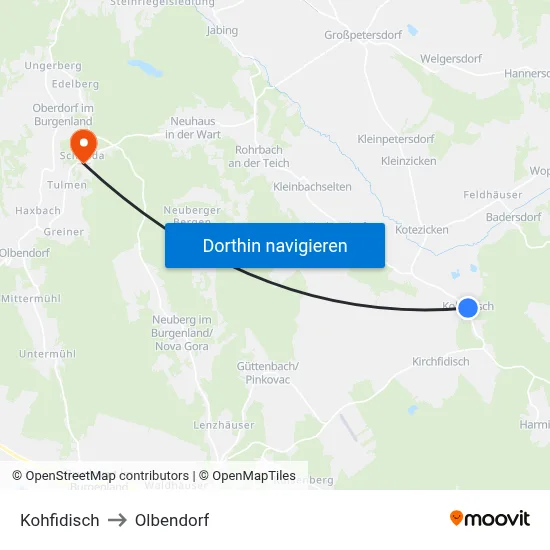 Kohfidisch to Olbendorf map