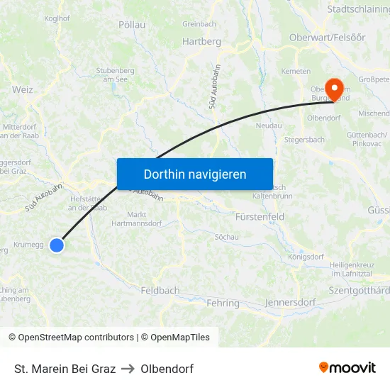 St. Marein Bei Graz to Olbendorf map
