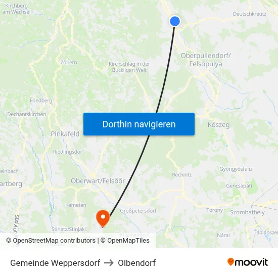 Gemeinde Weppersdorf to Olbendorf map