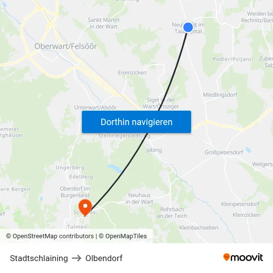 Stadtschlaining to Olbendorf map