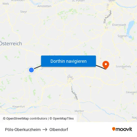 Pöls-Oberkurzheim to Olbendorf map