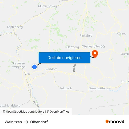 Weinitzen to Olbendorf map