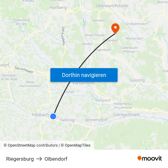 Riegersburg to Olbendorf map