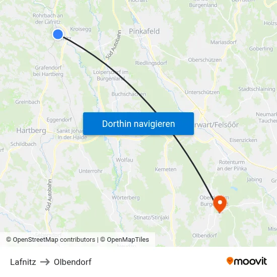 Lafnitz to Olbendorf map