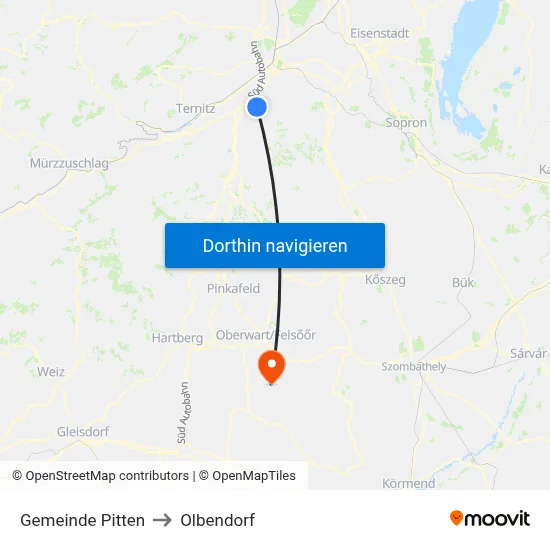 Gemeinde Pitten to Olbendorf map