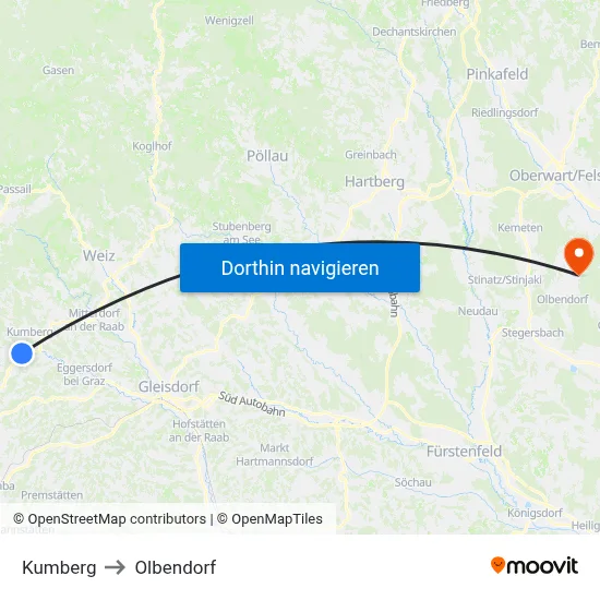 Kumberg to Olbendorf map