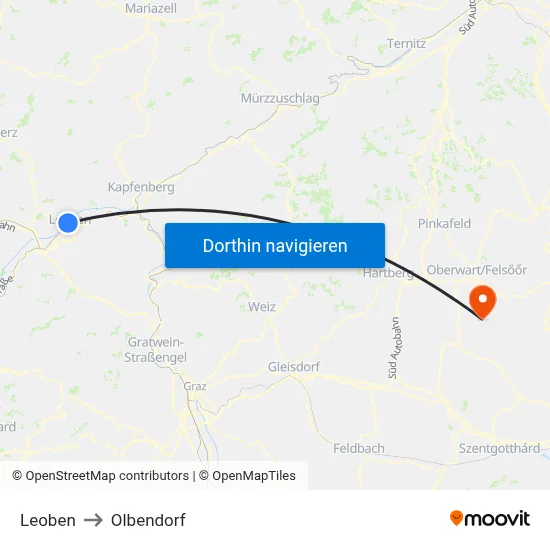 Leoben to Olbendorf map