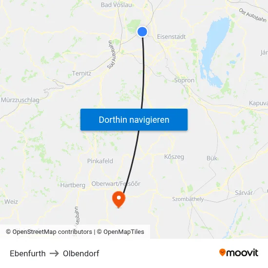 Ebenfurth to Olbendorf map