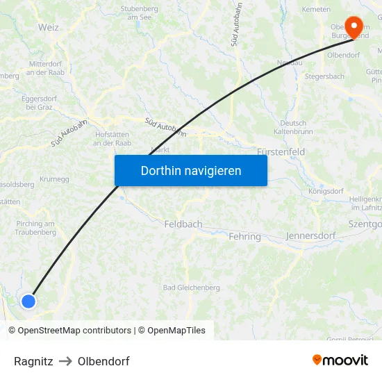 Ragnitz to Olbendorf map