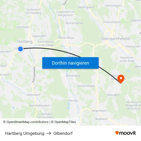 Hartberg Umgebung to Olbendorf map