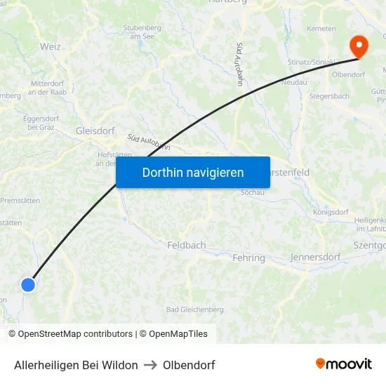 Allerheiligen Bei Wildon to Olbendorf map