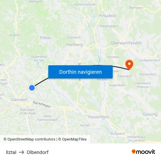 Ilztal to Olbendorf map