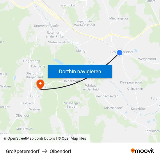Großpetersdorf to Olbendorf map