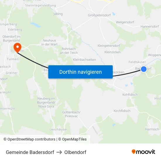 Gemeinde Badersdorf to Olbendorf map