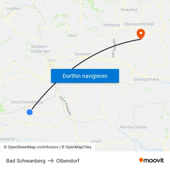Bad Schwanberg to Olbendorf map