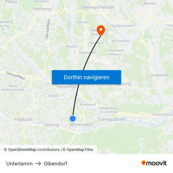 Unterlamm to Olbendorf map