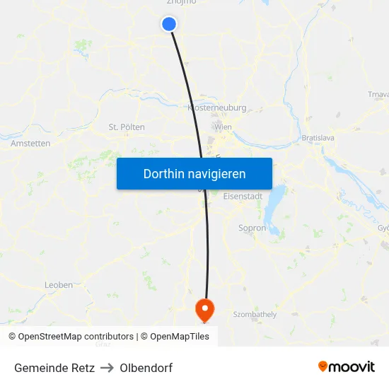 Gemeinde Retz to Olbendorf map