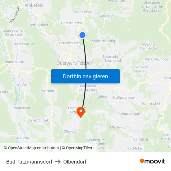 Bad Tatzmannsdorf to Olbendorf map
