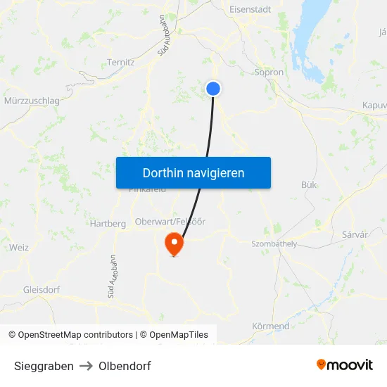 Sieggraben to Olbendorf map