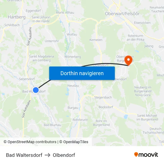 Bad Waltersdorf to Olbendorf map