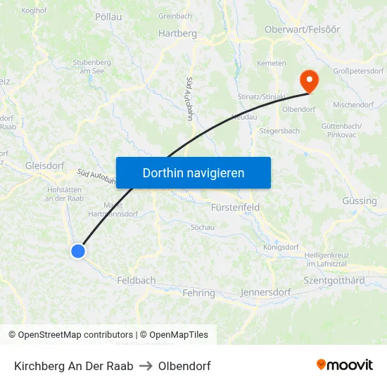 Kirchberg An Der Raab to Olbendorf map
