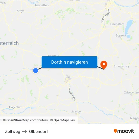 Zeltweg to Olbendorf map