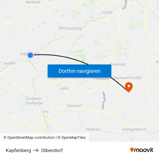Kapfenberg to Olbendorf map