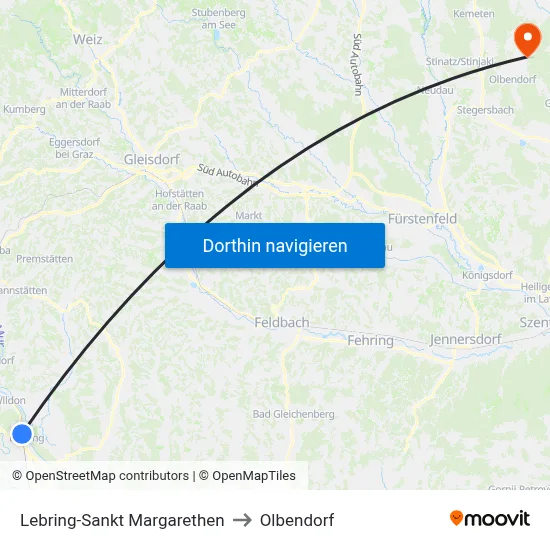 Lebring-Sankt Margarethen to Olbendorf map