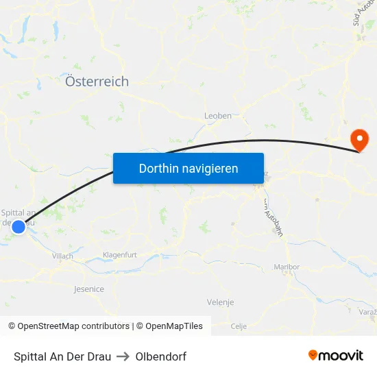 Spittal An Der Drau to Olbendorf map
