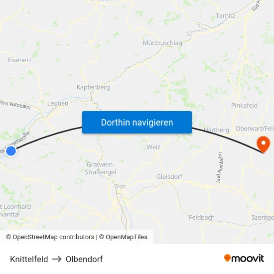 Knittelfeld to Olbendorf map