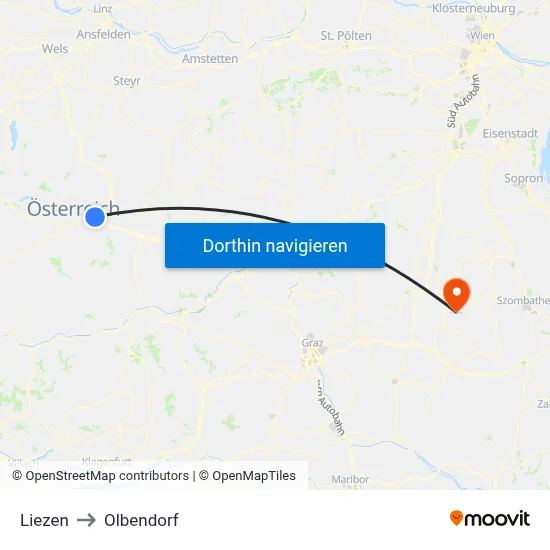 Liezen to Olbendorf map