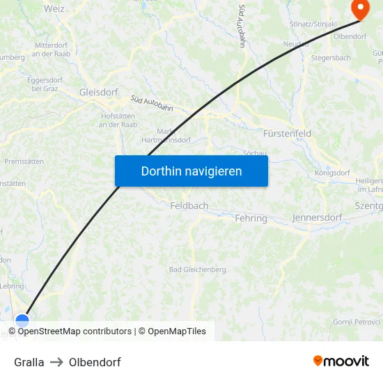 Gralla to Olbendorf map