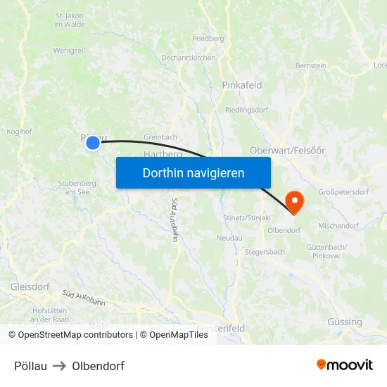 Pöllau to Olbendorf map