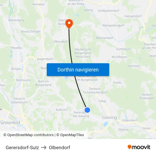 Gerersdorf-Sulz to Olbendorf map