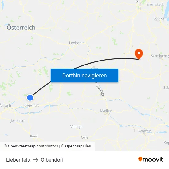 Liebenfels to Olbendorf map