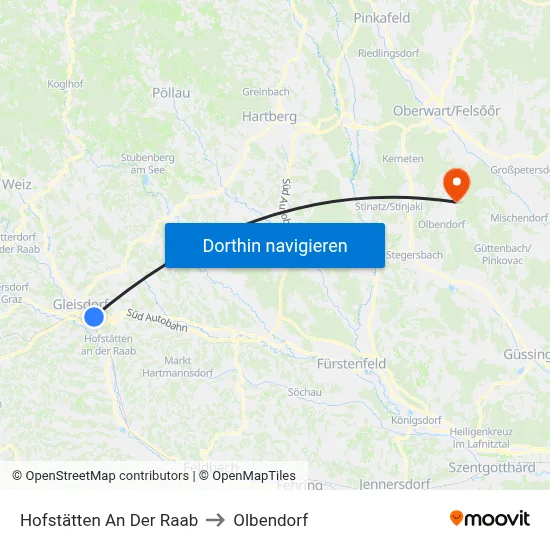 Hofstätten An Der Raab to Olbendorf map