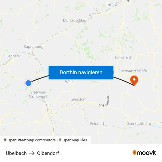 Übelbach to Olbendorf map